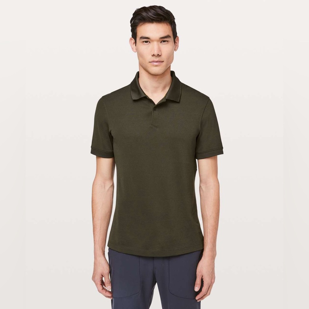 Lululemon Tech Pique Men’s Polo Dark Olive Athleisure Activewear Sz Large Golf